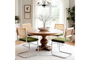 Zesthouse Mid Century Modern Dining Chairs Set of 4, Natural Rattan Dining Chairs with Solid Wood Back & Chrome Base, Upholstered Velvet Fabric, Green