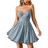 HTZMO Women Sexy Off Shoulder Sparkly Mini Dress Strapless Tube Top A Line Night Out Party Short Dresses