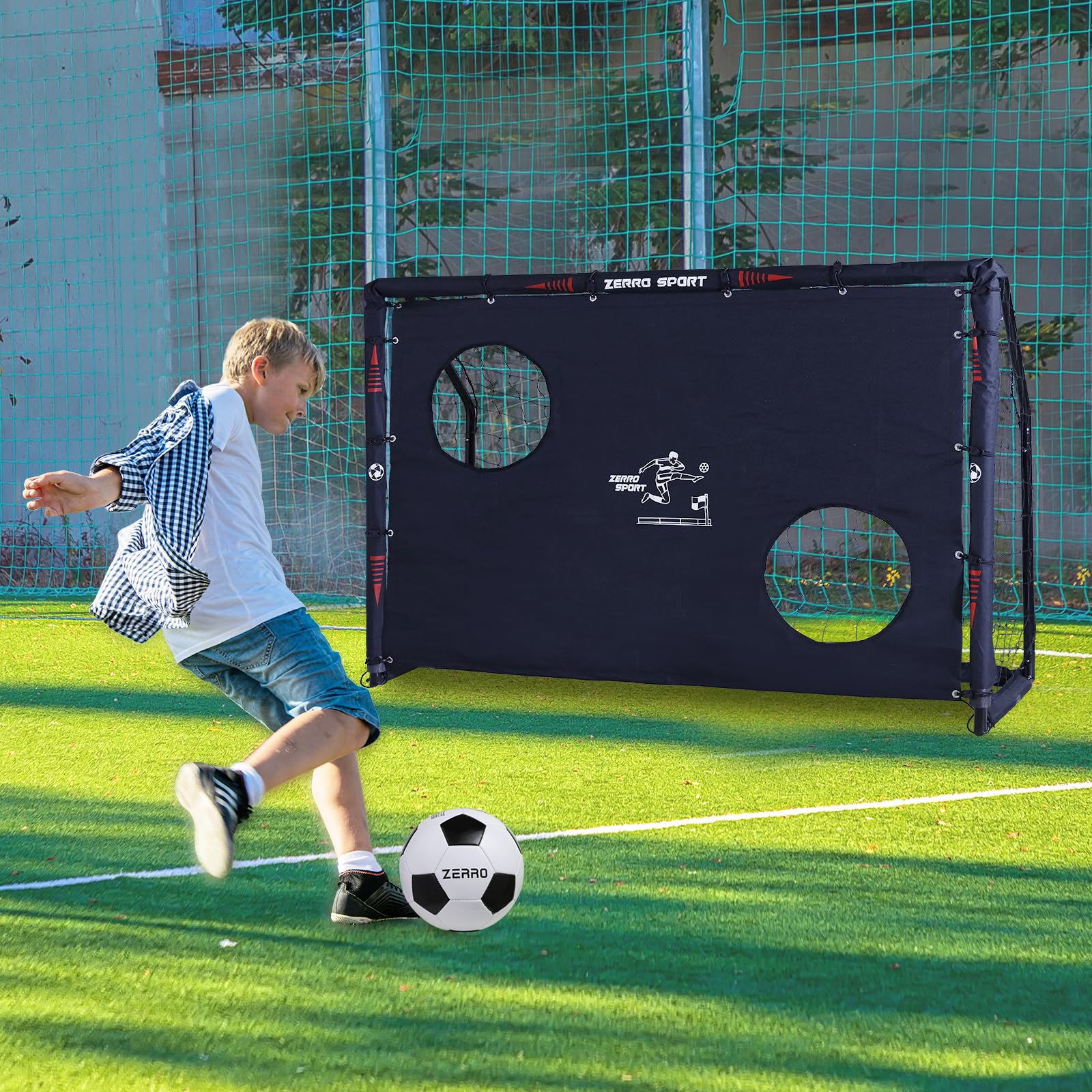 ZERRO Fussballtor mit Torwand 180cm Fußballtor, für Erwachsene Kinder zum Spielen Trainieren im Garten 180x60x120cm 8