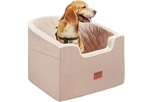 VEVOR Dog Car Seat, Waterproof Dog Booster Seat for Car with a Storage Pocket, Clip-On Safety Leash and Sponge Filling, Pet Bed for Small & Medium Dogs up to 55lbs, Brown