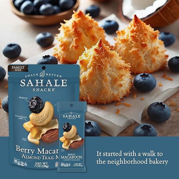 SAHALE SNACKS BERRY MACAROON ALMOND TRAIL MIX, 7 OZ POUCHES (1 PACK) – DRY-ROASTED DELUXE MIXED NUTS – COCONUT, BLUEBERRIES & APPLES – NON-GMO, KOSHER TRAIL MIX & CERTIFIED GLUTEN-FREE SNACKS