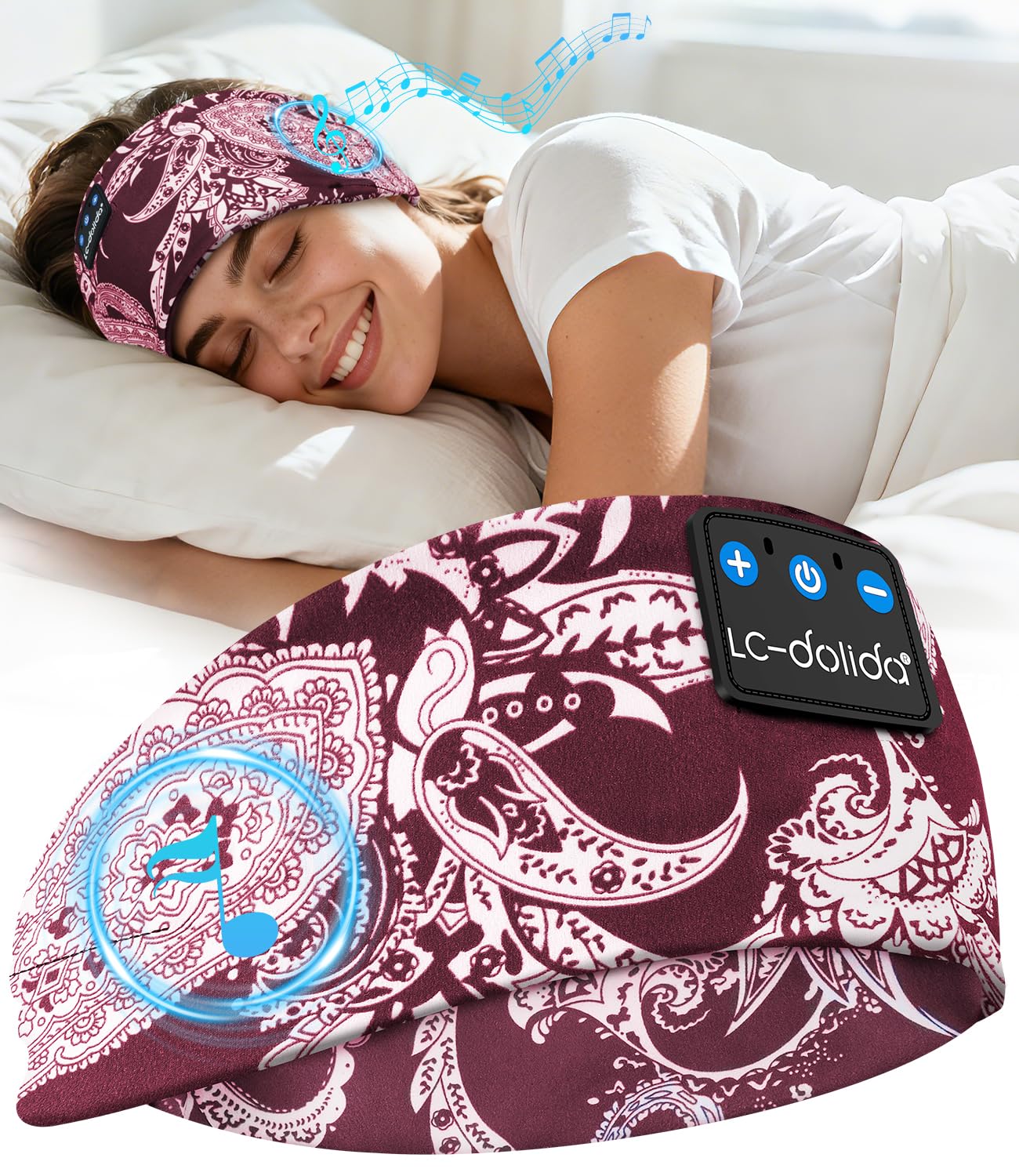 LC-dolida Sleep Headphones Bluetooth Headband Headphones, Sleep to Headphones Bluetooth V5.4 Headphones Wireless Bluetooth 15+Hours Playtime Sleep Headband with HiFi Stereo, Ergonomic Tech Gadgets