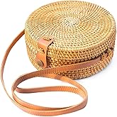 Boho Rattan Crossbody Bag, Handwoven Round Rattan Bag Purse for Women, Tote Basket Circle Boho Bag for Travel Summer Picnic