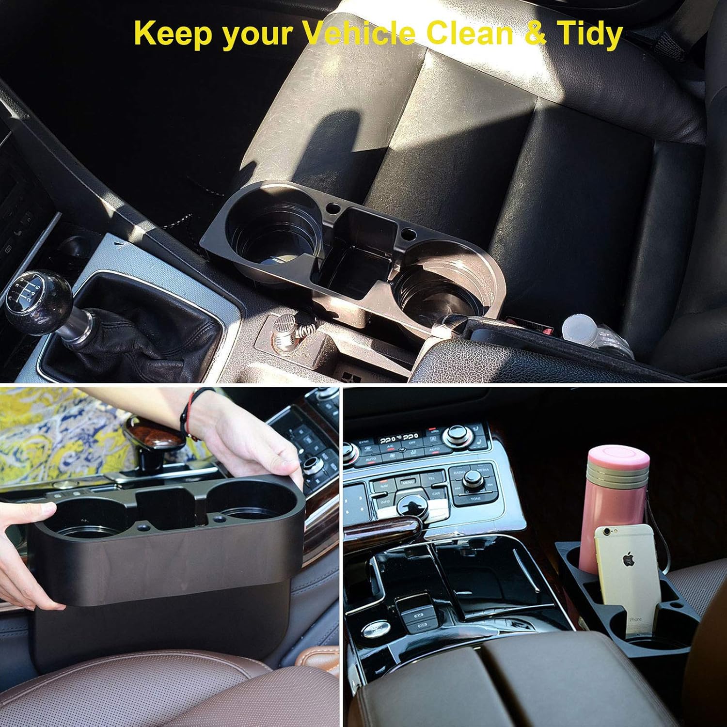 Linkhood Car Cup Holder, Car Seat Seam Wedge Cup Holder, Car Cup Cellphone Holder Expander, Food Drink Mug Bottle Mount Stand, Storage Organizer Multifunction Glove Box Car Accessories: Automotive
