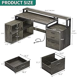 YITAHOME L Shaped Desk with 3 Drawers, 65" Corner