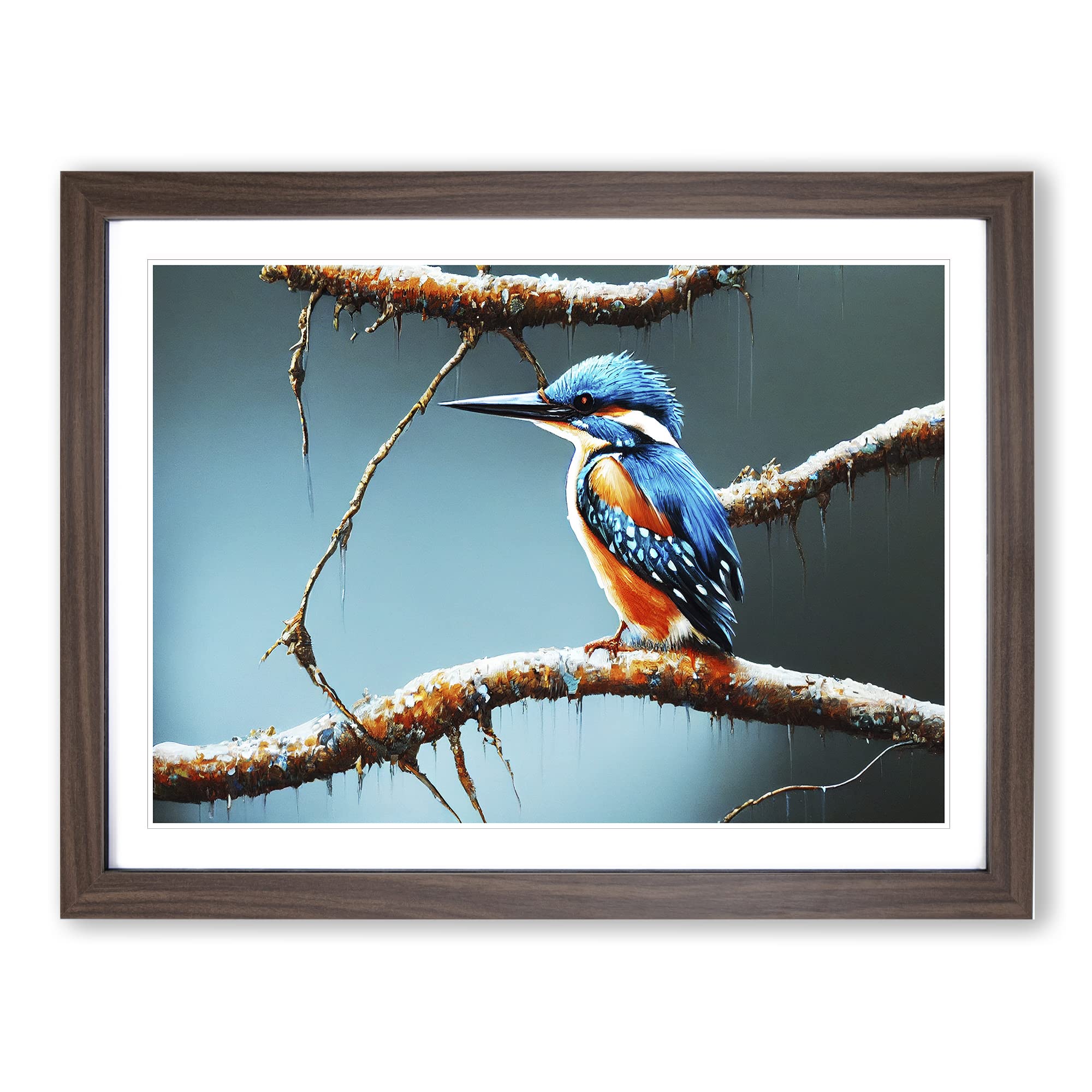Graceful Kingfisher Bird Framed Print | A4 Walnut Framed Wall Art | Ready to Hang | Modern Nature Picture | Living Room Bedroom Lounge Office
