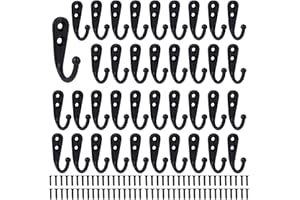 Hajoyful Coat Hooks-38 Pack Farmhouse Hooks with Metal Screws, Black Decorative Rustic Coat Hooks Rack, Wall Mounted Single Prong Robe Hook,Vintage Organizer Hanging Wire Hook Clothes Hanger