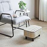 YMYNY 42cm Footstool Rectangle Ottoman with Wooden Legs Linen Fabric view 5