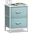 Sorbus Nightstand with 2 Drawers - Kids Bedside Furniture End Table Night Stand - Steel Frame, Wood Top & Easy Pull Fabric Bins - Dresser & Chest for Home, Bedroom Accessories, Office & College Dorm