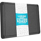 Large Plastic Cutting Board for Kitchen, 18-Inch Reversible Chopping Board | XL Cutting Board with Juice Groove, Non-Slip, Dishwasher Safe, BPA-Free for Meat, Vegetables, Fruit, Cheese, Bread, Charcoal