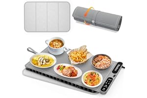 Homelove Warming Mat for Food - Fast Full Surface Electric Warming Tray with 7 Temp-Settings & 8H Timer, Portable Roll Up Food Warmer with Heat Insulation Pad for Gatherings Parties Buffet XL-Grey