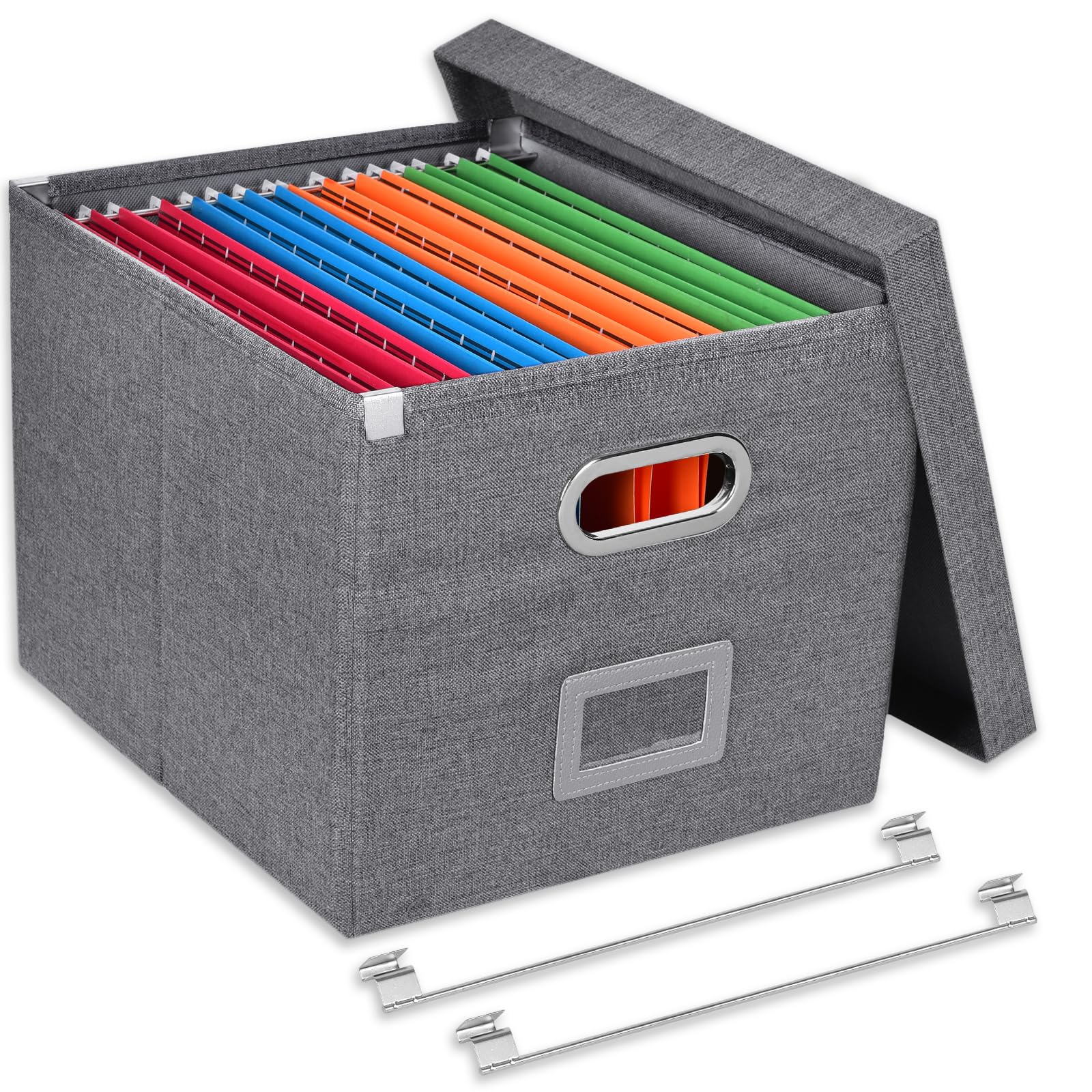 Umtiti A4-Size File Organizer Box with Lid（Folders not included. File Folder Storage, Easy Slide Durable Hanging File Box for Office/Decor/Home,Dark Gray.S-UK-NEW
