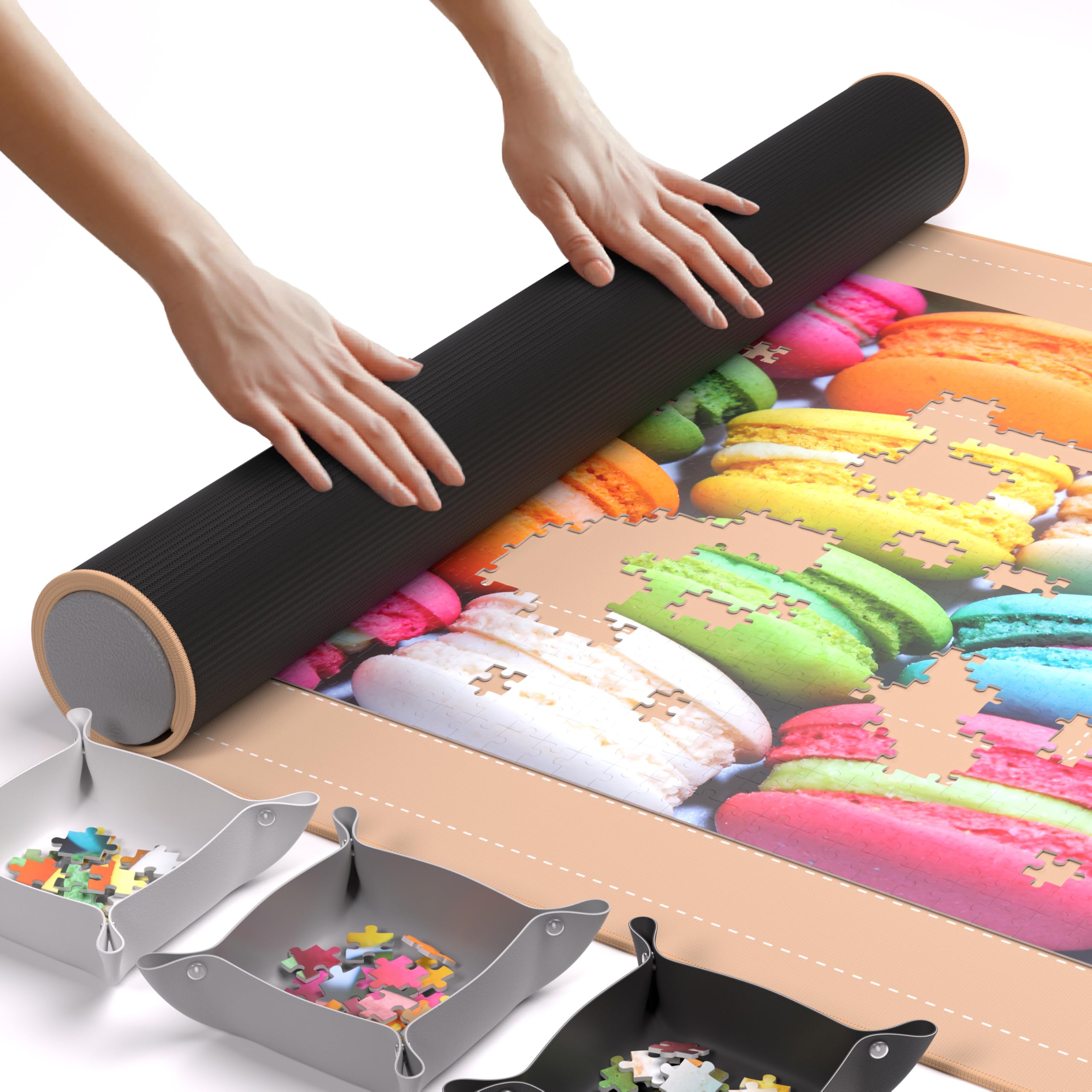 Photo 1 of The Original Newverest Jigsaw Puzzle Mat Roll Up, Rose Gold, 46” x 26” Portable Keeper Up to 1500 pieces with Non-Slip Rubber Bottom & Smooth Top + 3 Puzzle Sorting Trays & Travel-Friendly Storage Bag