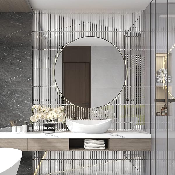 LOVDECO PEEL AND STICK MIRROR STRIP TILE, 1.2 X 12 INCHES MIRROR TILES FOR KITCHEN BACKSPLASH AND BATHROOM WALL (5 PIECES, 5 SQ.FT.)