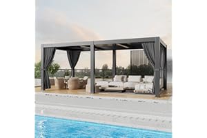 GS CHIER Outdoor Louvered Pergola 10' x 20', Aluminum Outdoor Louvered Pergola with Adjustable Roof, Adjustable Louvered Pergolas for Outdoor Deck, Patio, Lawn & Garden (10x20 Black with Curtain)