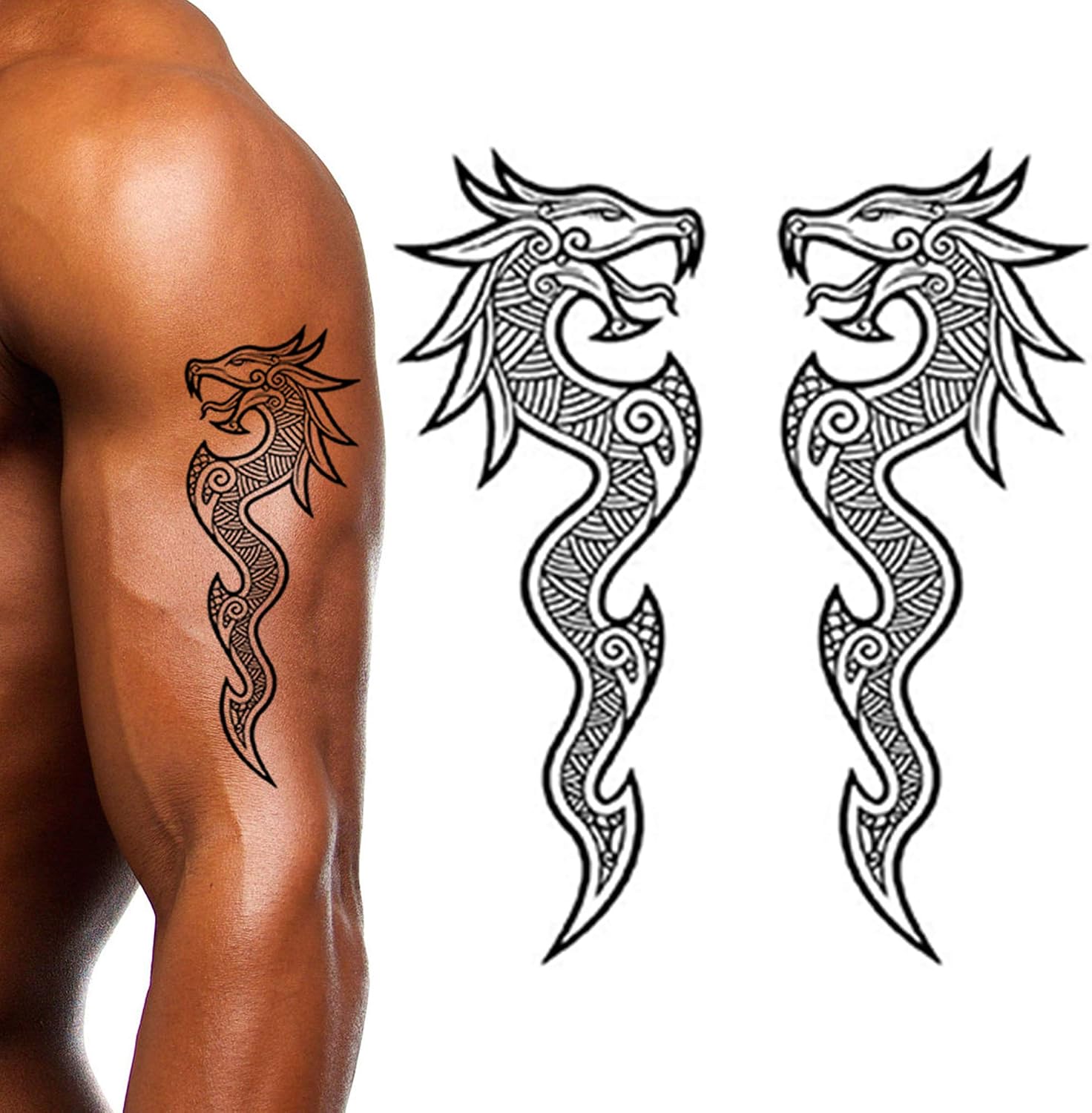 Tatodays Viking Celtic Nordic Tribal Dragons Tribal Stick on Tattoo Temporary Body Art Transfer for Women and Men Cosplay Halloween Adult Temp Tattoo for arms Shoulders Chest Back Legs sticker - Image 3