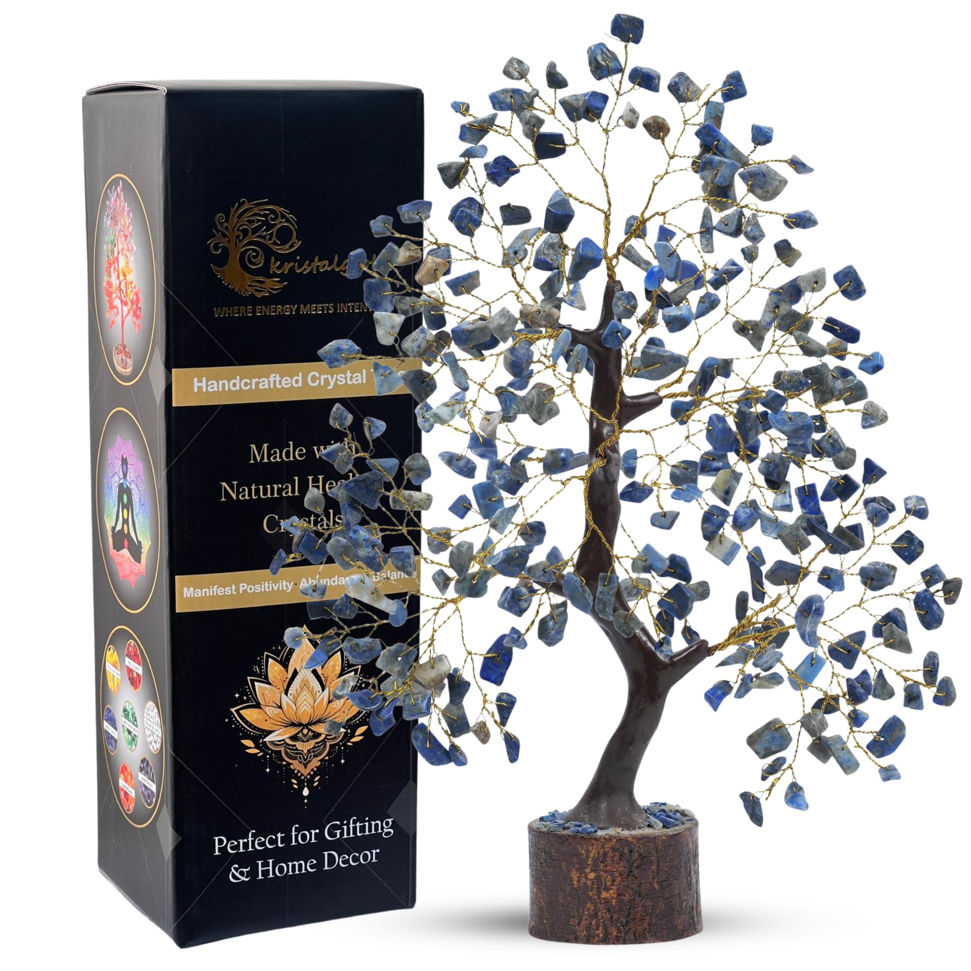 kristalglobe Lapis Lazuli Healing Crystal Tree of Life Handmade Bonsai with 300 Natural Gemstones | Reiki Feng Shui Meditation Decor | Spiritual Home Office Gift for Women Mum