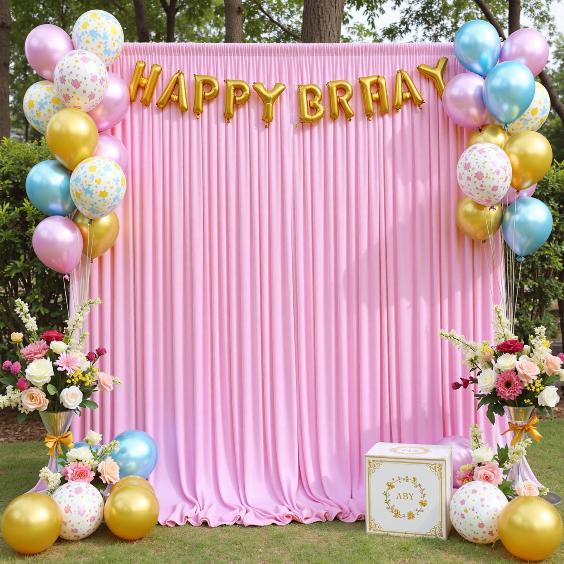 Photo 1 of 10ftx12ft Wrinkle Free Pink Backdrop Curtain for Parties, 2 Panels Silky Polyesyer Photo Backdrop Drapes 12 ft Long Back Drop Cloth for Wedding Girls Birthday Photography Background