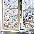 Viseeko Stained Glass Window Privacy Film：3D Pebble Decorative Rainbow Film Easy Install Colored Window Cling Non-Adhesive UV Protection 23.6x157inch