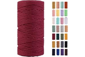 MAOQIAN Wine Red Macrame Cord 3mm x 109Yards,Colored Cotton Rope Colorful Cotton Cord Soft Craft Cord Twine for Wall Hanging Plant Hangers Crafts Decorative Projects