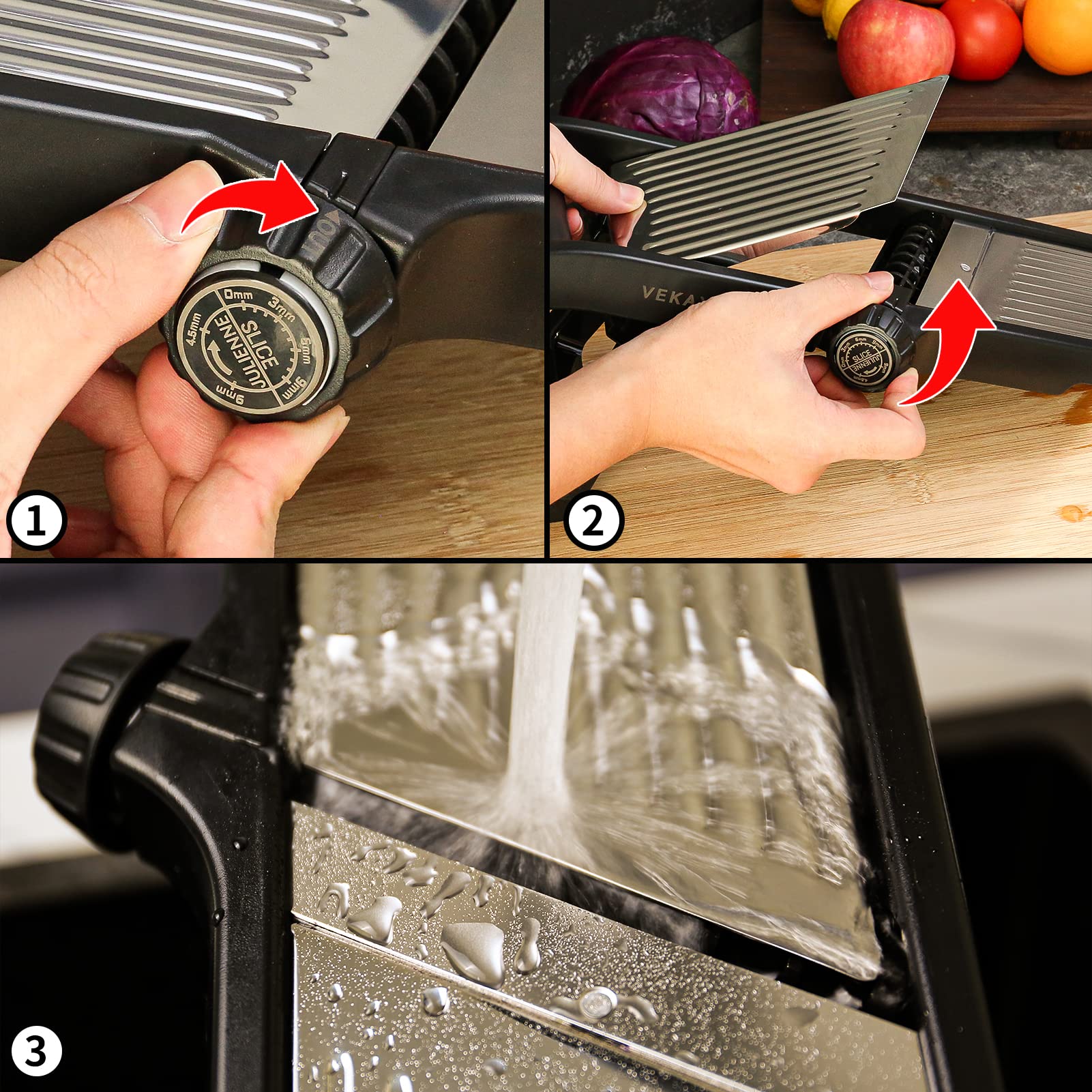 VEKAYA Mandoline Slicer for Kicthen,Adjustable Vegetable Slicer,Food Chopper,Potato Slicer,Mandolin,Tomato Slicer,Veggie Cutter,Stainless Steel Professional with Safety Gloves