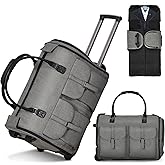 Garment Bags for Travel, 2-in-1 Convertible Rolling Duffle Bag with Wheels, Modern Carry-on Travel Bag for Suits, Foldable Suit Bag, Telescopic Handle, Hanging Hook