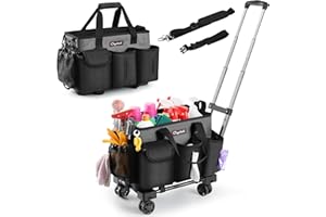Chyaidach Rolling Cleaning Caddy, Cleaning Supplies Organizer with Trolley, Wearable Cleaning Tote Bag on Wheels with Hard Bottom, Cleaning Carts for Housekeepers/Home/Car/Office/Picnic (Grey)