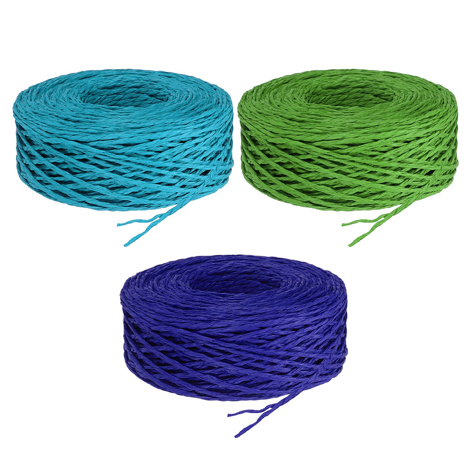 PATIKIL 984 Feet Raffia Ribbon, 3 Rolls Raffia Yarn Paper Rope Twine String for Crochet Bags Craft Festival Gifts Bouquets Wrapping, Dark Blue, Sky Blue, Green