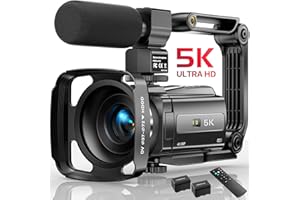 FJFJOPK 5K Video Camera Camcorder, UHD 48MP Wifi IR Night Vision Vlogging Camera for YouTube, 16X Digital Zoom Touch Screen Vlog Camera with External Microphone, Lens Hood, Stabilizer, Remote, 2 Batteries