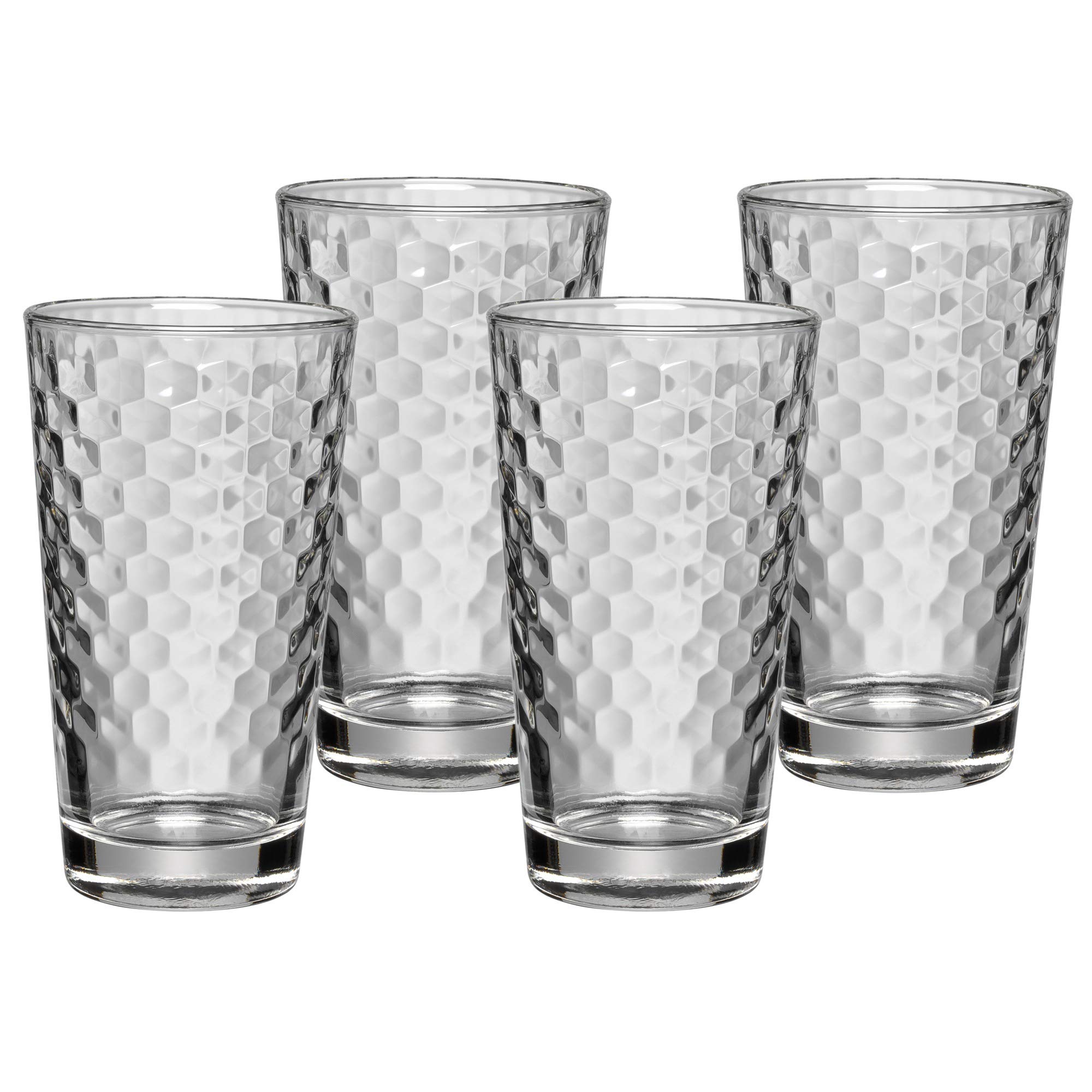 WMF Tumbler Glasses Set of 4 Tumblers with Honeycomb Structure Cocktail Long Drink Glass Heat Resistant Dishwasher Safe, Glass, transparent, 16.5 x 16.5 x 15 cm
