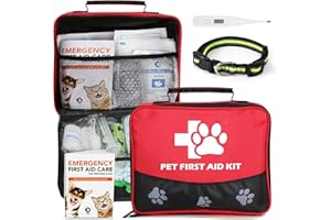 JUSAID Pet First Aid Kit, 105 Piece Nursing Supplies with Emergency Collar, First Aid Instructions and More Ideal for Home, Office, Travel, Car, Hiking, Any Emergencies for Pets, Dogs, Cats
