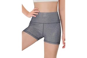 Haloumoning Girls Sparkle Glitter Athletic Shorts Kids High Waist Gymnastics Dance Shorts Tumbling Outfits 5-14 Years