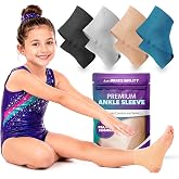 BraceAbility Kids Ankle Compression Sleeve, Youth Ankle Support Brace for Gymnastics, Dance, Cheer, Sprained Ankle Swelling, Ankle Wrap for Kids, Boys and Girls (Small - Beige)