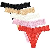Jaywan Women's Lace Thongs T-back Panties - Seamless Stretch Low Waist Underwear Multicolored 5 Pack S-XL Panties Cheeky Stretchy Breathable Invisible