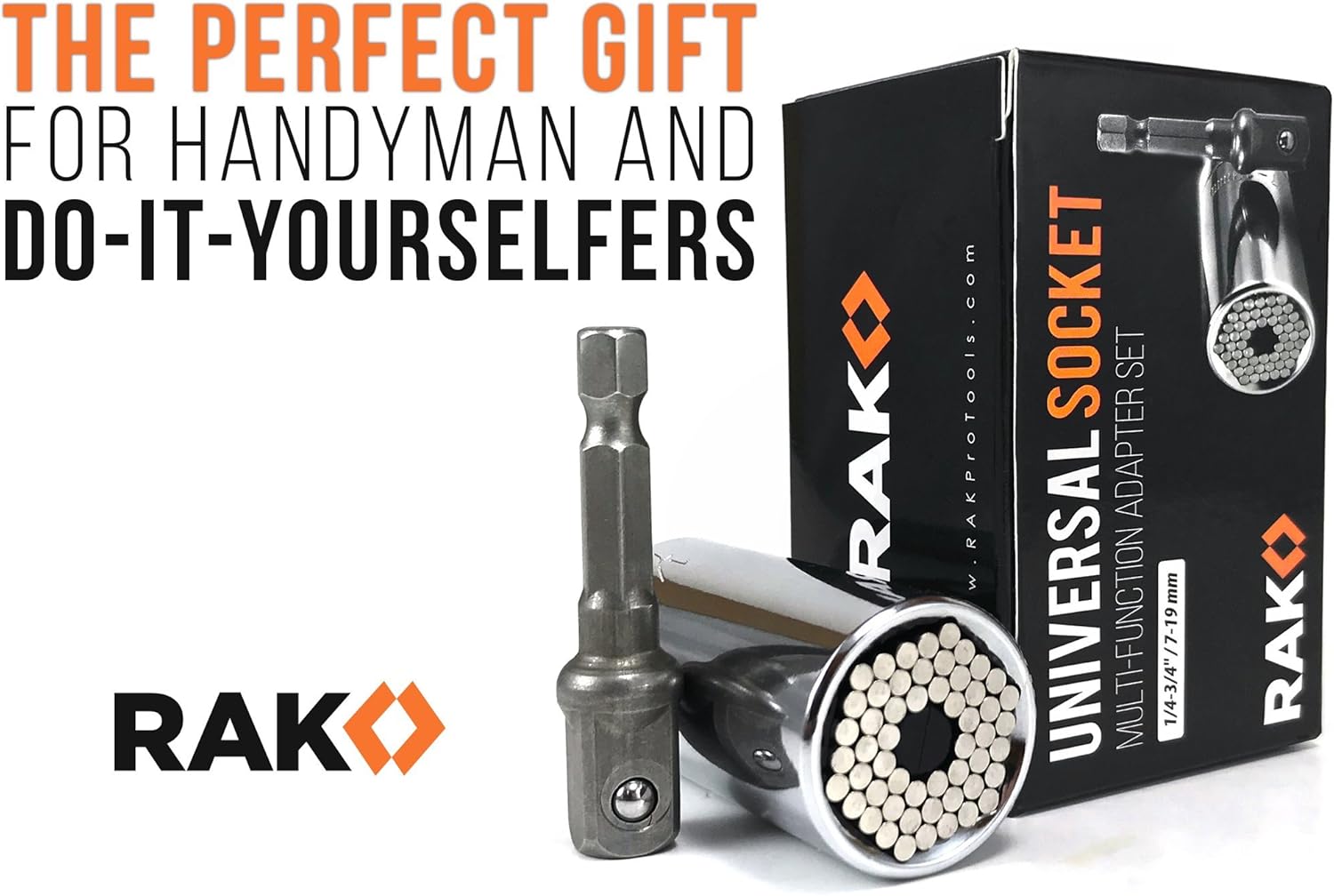 RAK Universal Socket Grip (7-19mm) Multi-Function Ratchet Wrench Power Drill Adapter 2Pc Set - Best Unique Tool Gift for Men, DIY Handyman, Father/Dad, Husband, Boyfriend, Him, Women - - 