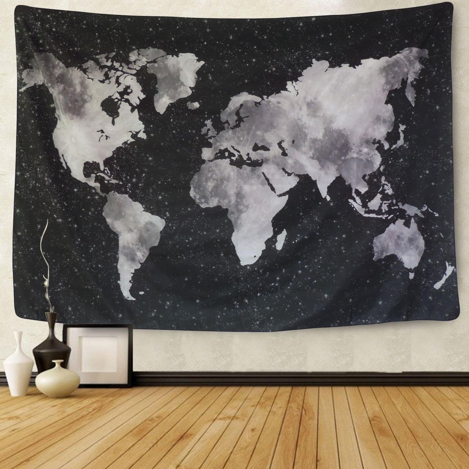 Sunm boutique World Map Tapestry Wall Hanging Black Map Tapestry Watercolor World Map Tapestry Globe Tapestry for Bedroom Living Dorm Room
