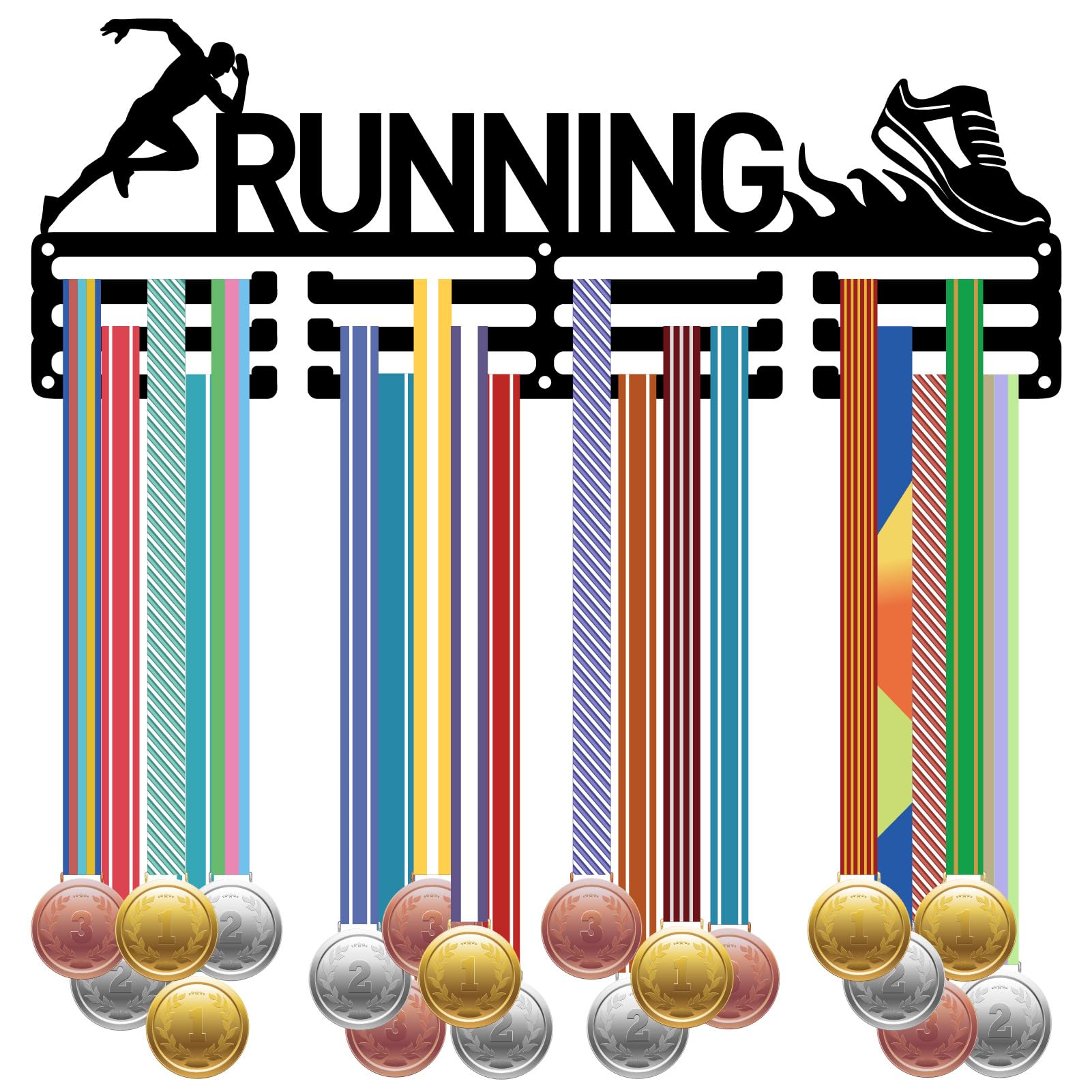 CREATCABIN Runner Medal Hangers Running Medal Holder Hooks Racks Wall Mounted Hanging Display Award Decor Gift for Distance Competition Dash Race Winner Marathons Player Athletes Men 15.7x5.9 Inch