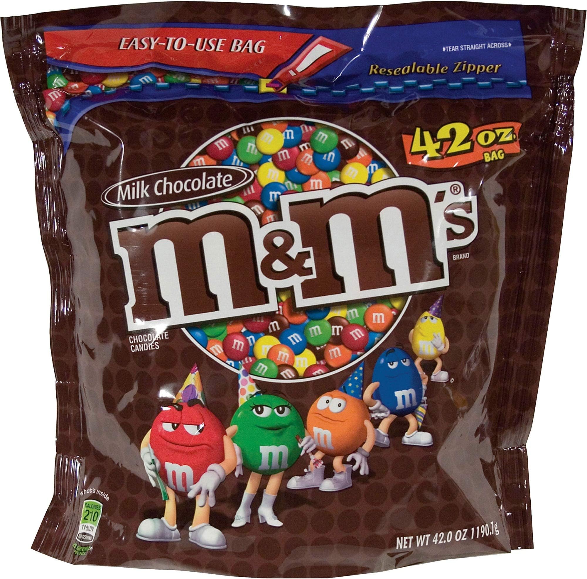 Mars, Inc SN32438 M&Ms Candy, w/ Zipper on Bag, 42 oz., Milk Chocolate