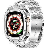 MioHHR Stainless Steel Watch Case with Bands Compatible with Apple Watch Band 49mm(Ultra 3/2/1), Metal Cover Bumper with iWatch Bands for Apple Watch 49mm Ultra 3/2/1, Silver