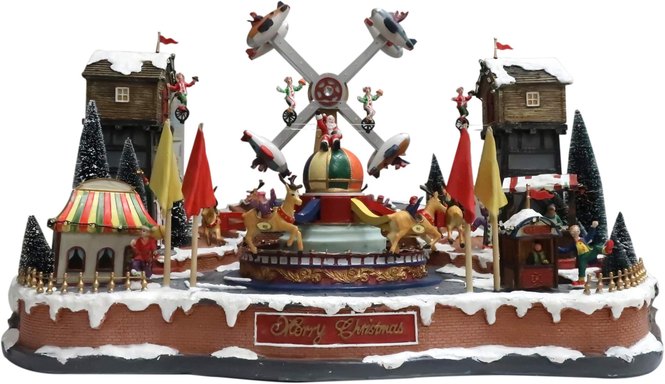 25 twentyfive Illuminated, Animated and Musical Christmas Village Miniature with Two Roundabouts and Jugglers (W 70, H 45, D 52 cm)
