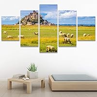 SIGNWIN 5 Panel Canvas Wall Art Modern Art Animals Cow Expressive Farmhouse/Country Multicolor Photography Sheep for Home Decorations Ready to Hang - 60