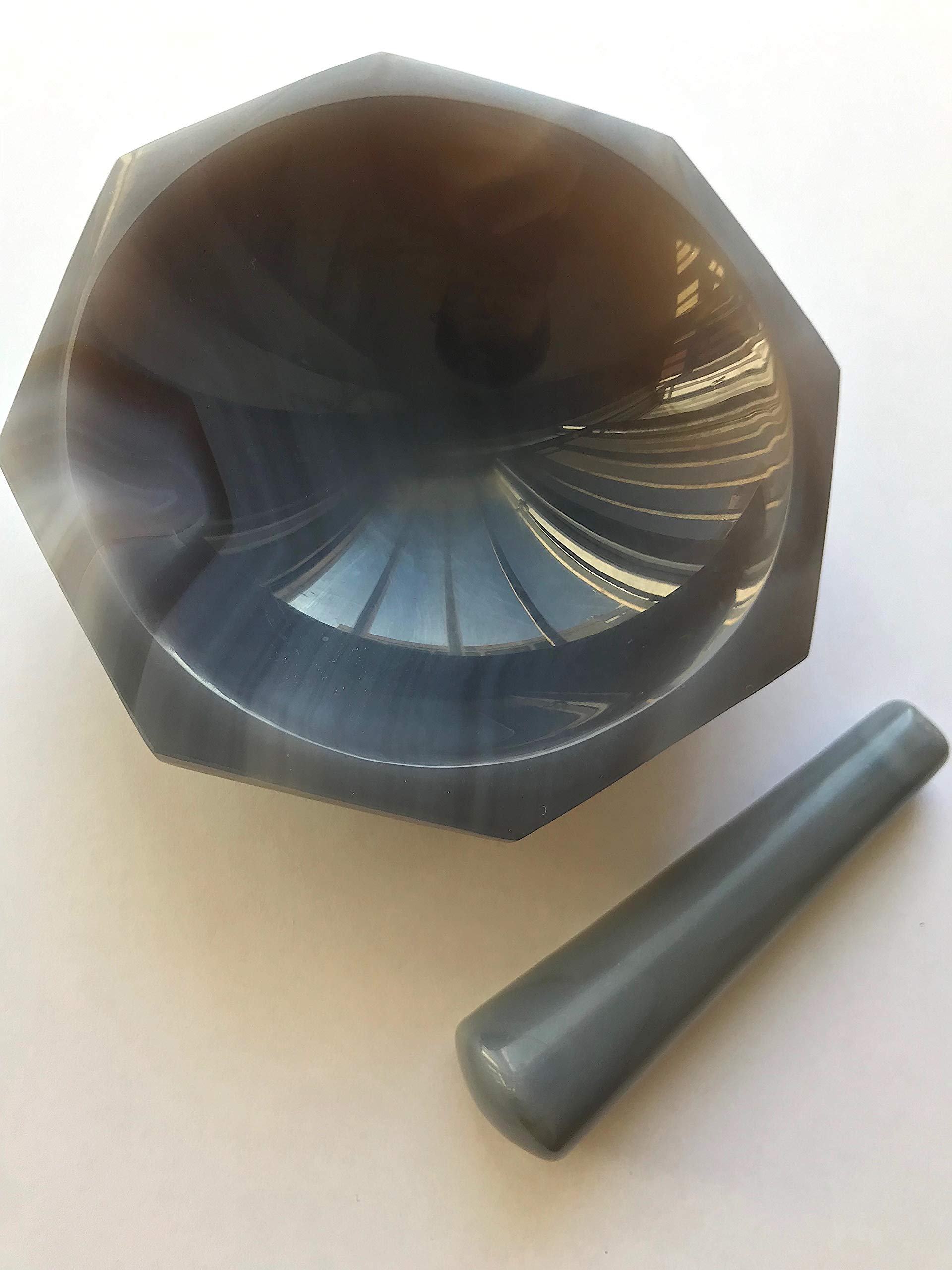 Agate Mortar And Pestle Set – Natural Brazilian Agate, 100mm Inner Diameter, Acid-Resistant For Lab Grinding & Mixing
