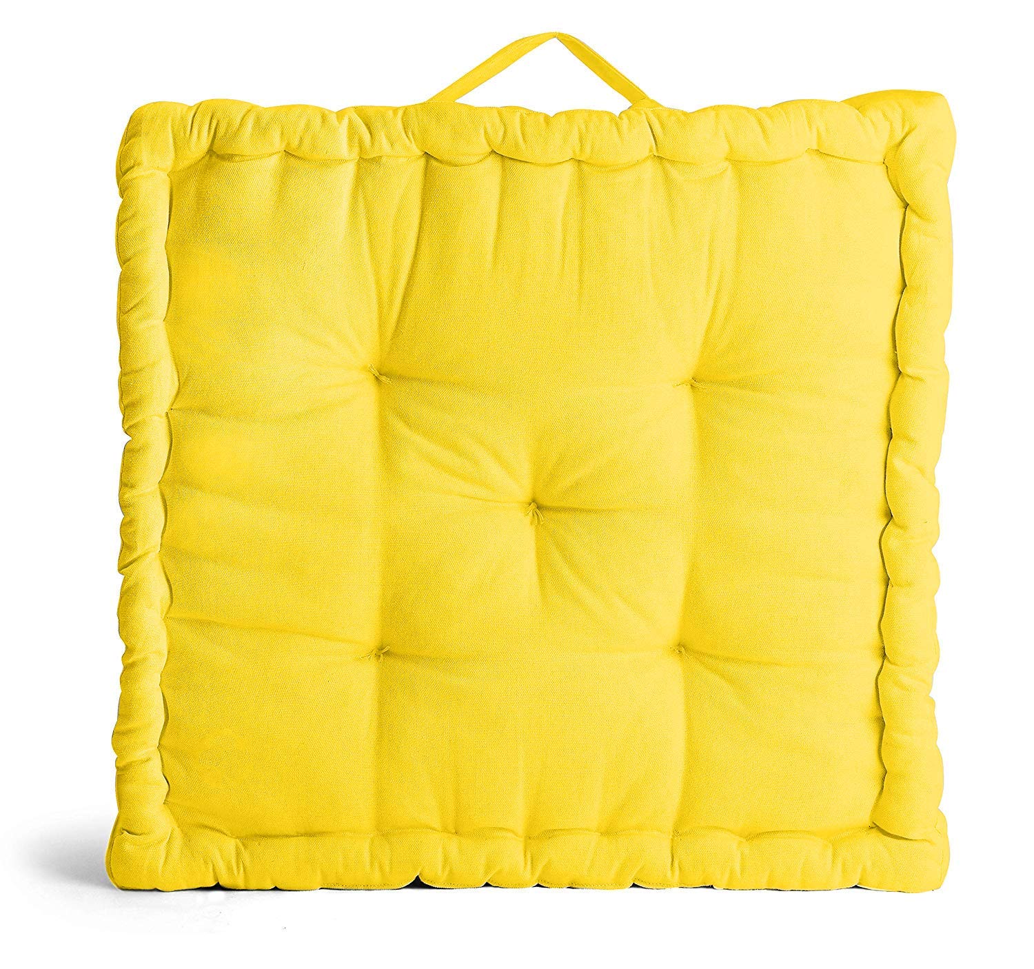 Encasa XO Square Floor Cushions 50x50x10 cm - Sunbeam Yellow - Solid Dyed Canvas with Micro-Fiber Filling Large Size for Seating Meditation Yoga Pooja Guests Living Room Bedroom