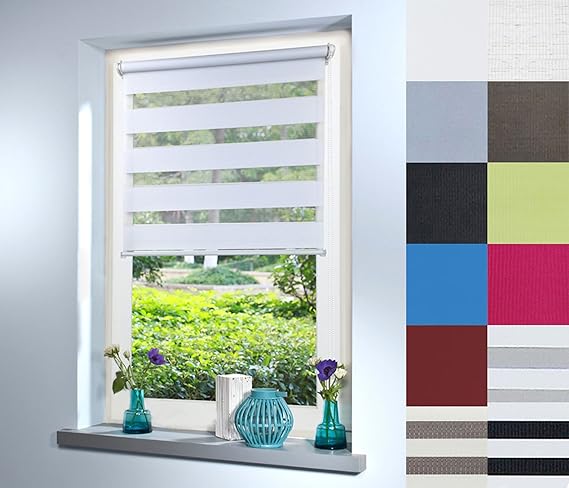 SUNWORLD Doppelrollo Duo Rollo Jalousie Seitenzug Rollo Kettenzugrollo von Mass-Gardinen-Shop, Klemmfix ohne Bohren mit Klemm