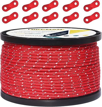 HIKEMAN 50M Reflective Nylon Tent Guy Rope 3mm with 10 Aluminum Tensioners