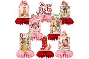 QICI Strawberry Birthday Decorations, Strawberry Sweet One Party Decorations Honeycomb Centerpiece for Table, Strawberry Baby Birthday Decorations Girl Photo Table Centerpiece Party Supplies