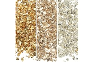 uxcell 3 Colors Crushed Glass Chips, 1-3mm Irregular Glitter Metallic Glass Broken Glasses Pieces with Laser Bag for Craft DI