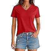 MAGCOMSEN Women's Short Sleeve V Neck Shirts Basic Summer Tops Dressy Casual Classic Fit Tees UPF 50+ Top Tomato Red 2XL