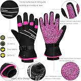 MOREOK Waterproof Windproof Winter Gloves -30F 3M Thinsulate Touchscreen Pink XS view 4