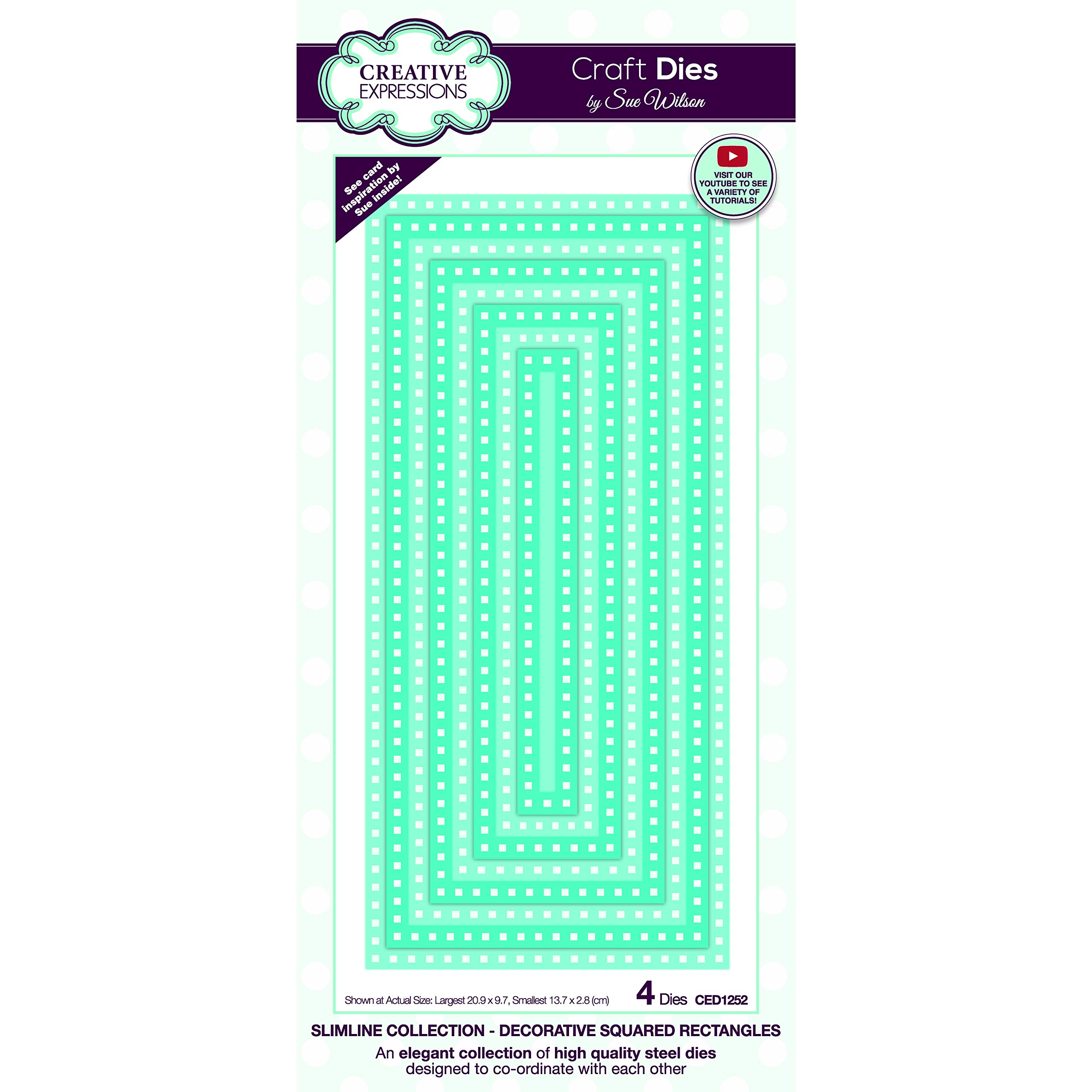 Sue Wilson Slimline Decorative Rectangles Craft Die, 4-Piece Set Steel, Compatible with Home Die Cutting Machines, 20.9 x 9.7 cm (Largest)